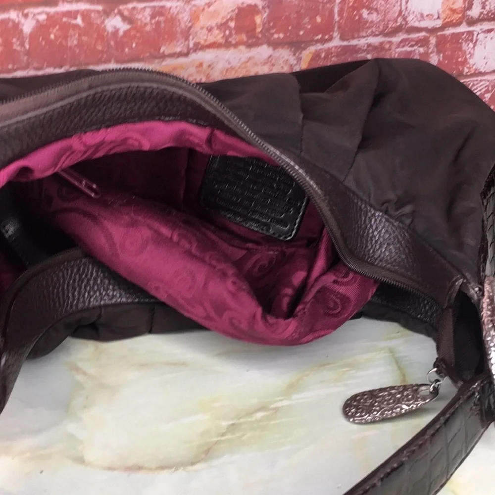 Brighton Large Chocolate  Black  Nylon & Patent Leather Hobo Handbag Pur…